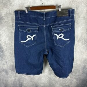 Rocawear Mens Classic Fit Denim Shorts Blue Dark Wash Embroidered Logo Size 46